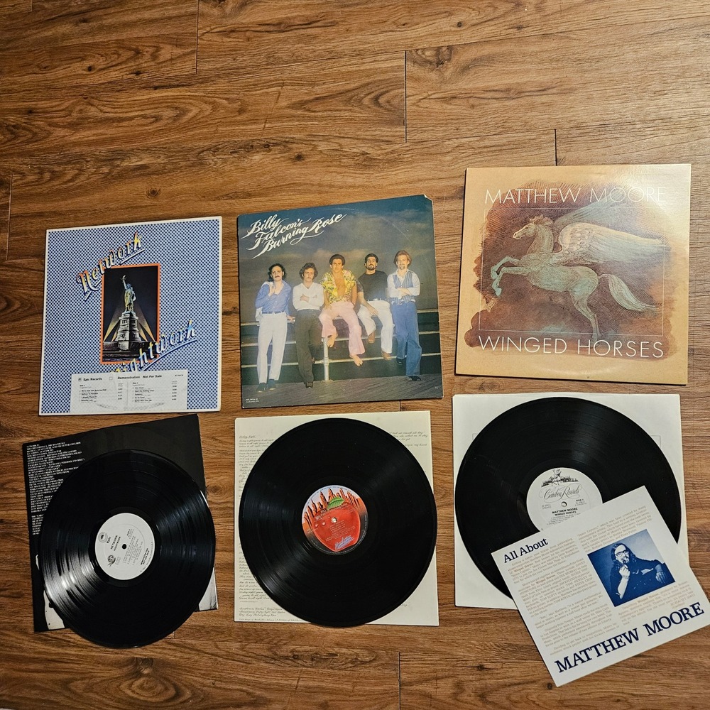 Lot of 3 VTG 70s 80s Rock Vinyl‎ Records - Matthew Moore, Billy Falcon, Network